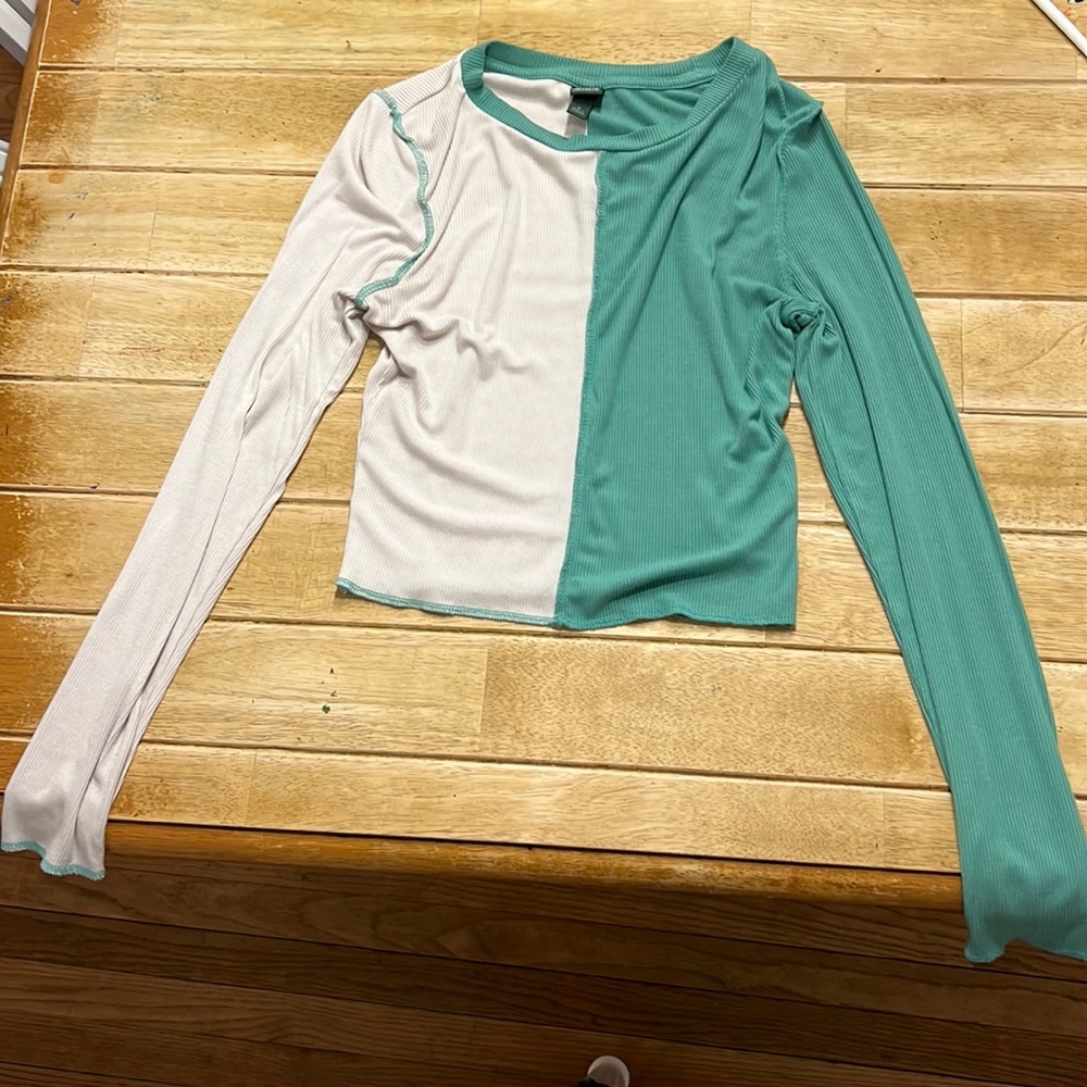Wild fable half white half teal longsleave shirt